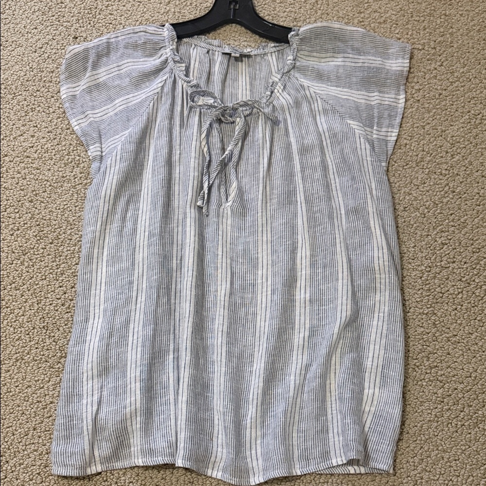 Rails Blue and White Striped Tie-Neck Blouse